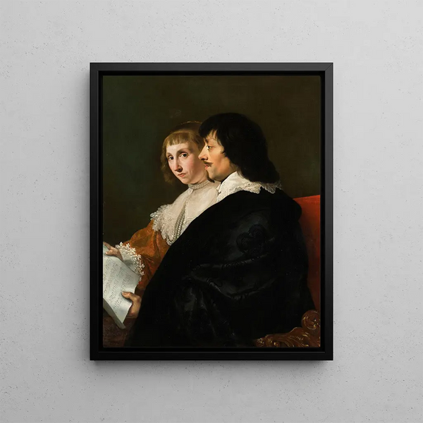 Double portrait painting of Constantijn Huygens 1596-1687 and Suzanna van Baerle 1599-1637 - Jacob van Campen — framed artwork on a wall