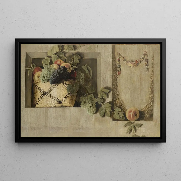 Still life with fruit and flower garlands - Jacob van Campen — framed artwork on a wall