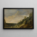 Mountain landscape painting with a view of a river and the sea - Jacob van Geel — framed artwork on a wall