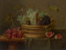 a basket of grapes and a pomegranate on a table - Jacob van Hulsdonck — artwork view