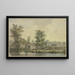Farm by the water's edge with a wheelbarrow and a cow - Jacob van Liender — framed artwork on a wall