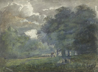 Shepherds with a flock in a wooded landscape - Jacob van Liender — artwork view