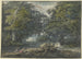 Landscape painting of a forest scene, a man hunts a white stag, a woman is sitting beside - Jacob van Liender — artwork view