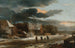 Winter landscape painting with a village and a frozen canal - Jacob van Ruisdael — artwork view