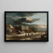 Winter landscape painting with a village and a frozen canal - Jacob van Ruisdael — framed artwork on a wall