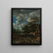 a wooded landscape with a waterfall - Jacob van Ruisdael — framed artwork on a wall