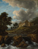 Landscape painting with a church by a stream - Jacob van Ruisdael — artwork view
