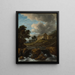 Landscape painting with a church by a stream - Jacob van Ruisdael — framed artwork on a wall