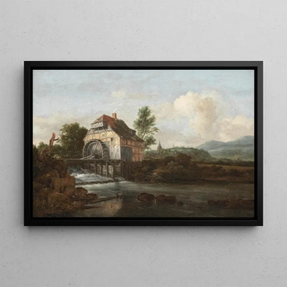 Landscape painting with a water mill - Jacob van Ruisdael — framed artwork on a wall