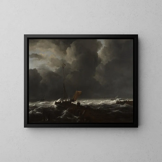 Stormy Sea near a Quay - Jacob van Ruisdael — framed artwork on a wall