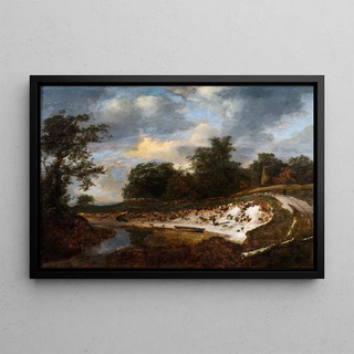 Sandstone Cliffs - Jacob van Ruisdael — framed artwork on a wall