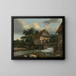 Two water mills and an open lock - Jacob van Ruisdael — framed artwork on a wall