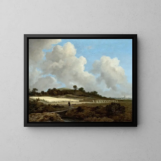 View of wheat fields with a city in the distance - Jacob van Ruisdael — framed artwork on a wall