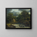 Landscape painting with wooded scenery, waterfall, and imminent storm - Jacob van Ruisdael — framed artwork on a wall