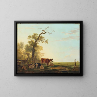 Landscape of prairie with animals - Jacob van Strij — framed artwork on a wall