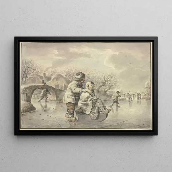 Winter Landscape with Skaters - Jacob van Strij — framed artwork on a wall