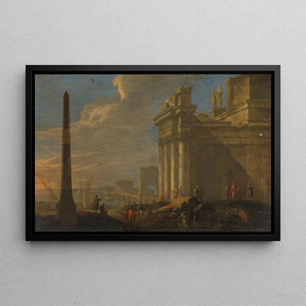 View of an Italian port - Jacob van der Ulft — framed artwork on a wall