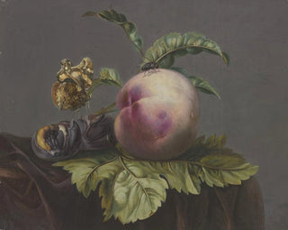 Butterfly and fly on a peach - Jacoba Maria van Nickelen — artwork view