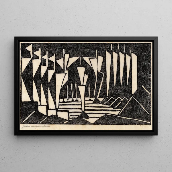 stylized sailboats - Jacoba van Heemskerck — framed artwork on a wall
