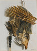 Nature morte en trompe-l'œil avec deux cailles, un filet à oiseaux et un sifflet - Jacobus Biltius — artwork view