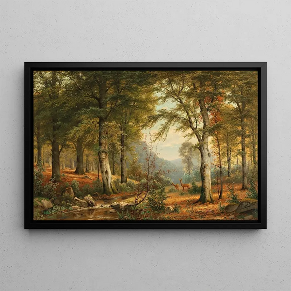 Chevreuils dans la forêt - Jacobus Johannes van Poorten — framed artwork on a wall