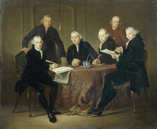 The Four Regents, the Secretary, and the Father of the House of the Lepers of Amsterdam 1773 - Jacobus Luberti Augustini — artwork view
