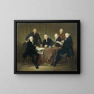 The Four Regents, the Secretary, and the Father of the House of the Lepers of Amsterdam 1773 - Jacobus Luberti Augustini — framed artwork on a wall