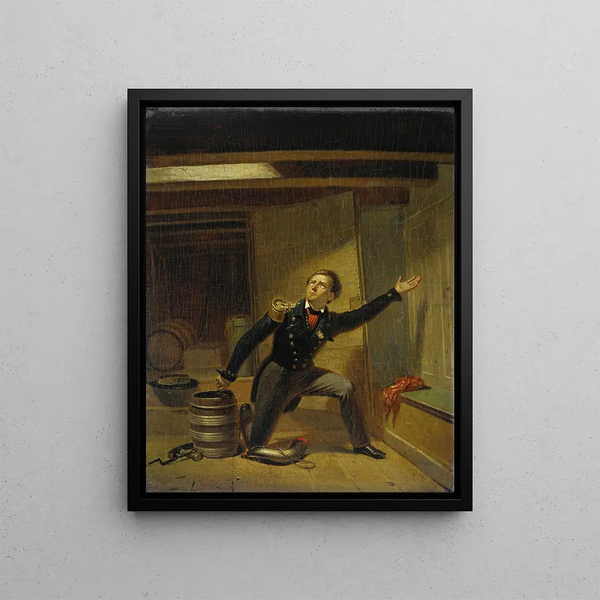 Jan van Speijk painting ignites the gunpowder fuse on February 5, 1831 - Jacobus Schoemaker Doyer — framed artwork on a wall
