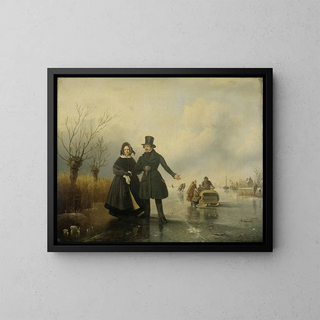 Portrait painting of M. and Mrs. Thijssen on the ice - Jacobus Sørensen — framed artwork on a wall