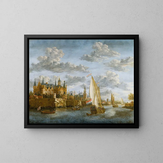 Château sur une rivière en Hollande - Jacobus Storck — framed artwork on a wall