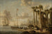 Coastal landscape painting with ancient ruins on the coast - Jacobus Storck — artwork view