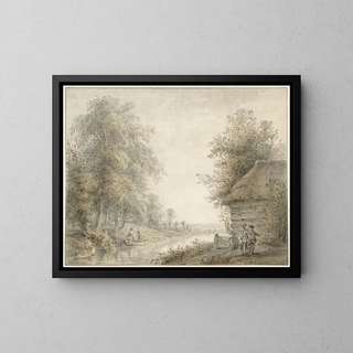 a Country Barn near a Canal at the Edge of a Forest - Jacobus Versteegen — framed artwork on a wall