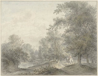 Forest landscape painting with rider and pond - Jacobus Versteegen — artwork view