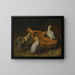 Five Chicks Gathered Around a Water Bowl - Jacobus Victors — framed artwork on a wall