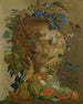 a Still life with melons, grapes, peaches, and other fruits in a stone urn with birds - Jacobus Vonck — artwork view