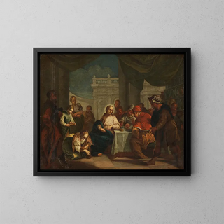 Christ and Mary Magdalene at the foot washing - Jacopo Amigoni — framed artwork on a wall