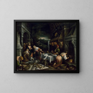 The Christ in the house of Martha and Mary - Jacopo Bassano — framed artwork on a wall