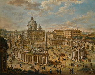 Panoramic view painting of St. Peter's Square with the basilica beyond - Jacopo Fabris — artwork view
