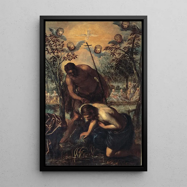 Baptism of Christ - Jacopo Tintoretto — framed artwork on a wall