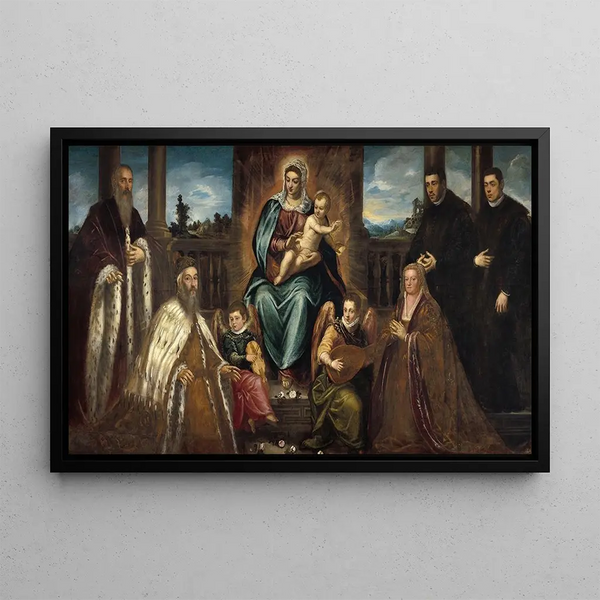 The Doge Alvise Mocenigo and his family before the Virgin and Child - Jacopo Tintoretto — framed artwork on a wall