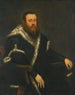 Portrait of a bearded man in a black robe with fur - Jacopo Tintoretto — artwork view