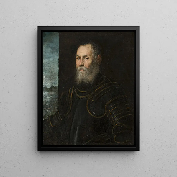 Portrait of a Venetian admiral - Jacopo Tintoretto — framed artwork on a wall