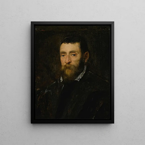 Portrait of a bearded man, perhaps Prince Antonio di Santacroce of Rome - Jacopo Tintoretto — framed artwork on a wall
