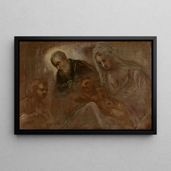 La Sainte Famille avec le jeune Saint Jean-Baptiste - Jacopo Tintoretto — framed artwork on a wall