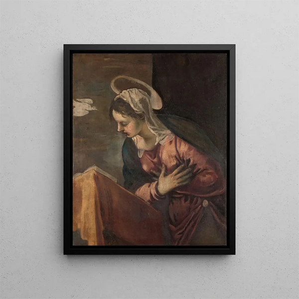 Virgin of the Annunciation to the Virgin - Jacopo Tintoretto — framed artwork on a wall