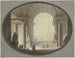 Vue à travers une voûte en berceau à caissons sur une place inspirée de la place Saint-Pierre à Rome, avec au sommet un bâtiment ressemblant au Panthéon romain. - Jacques-François Blondel — artwork view