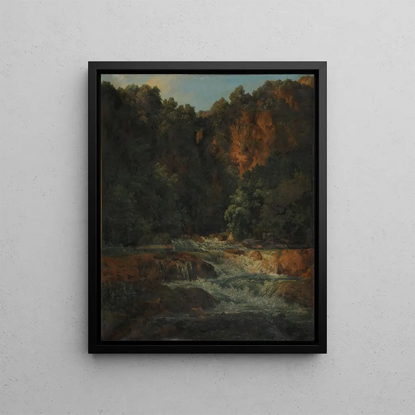 Cascade et rochers - Jacques-Raymond Brascassat — framed artwork on a wall