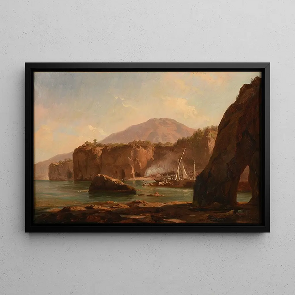 Grottes et falaises au bord de la mer - Jacques-Raymond Brascassat — framed artwork on a wall