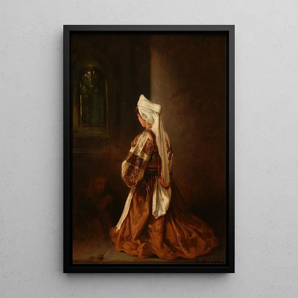 Young Roman girl praying in a church - Jacques-Raymond Brascassat — framed artwork on a wall