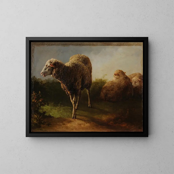 Three Sheep - Jacques-Raymond Brascassat — framed artwork on a wall